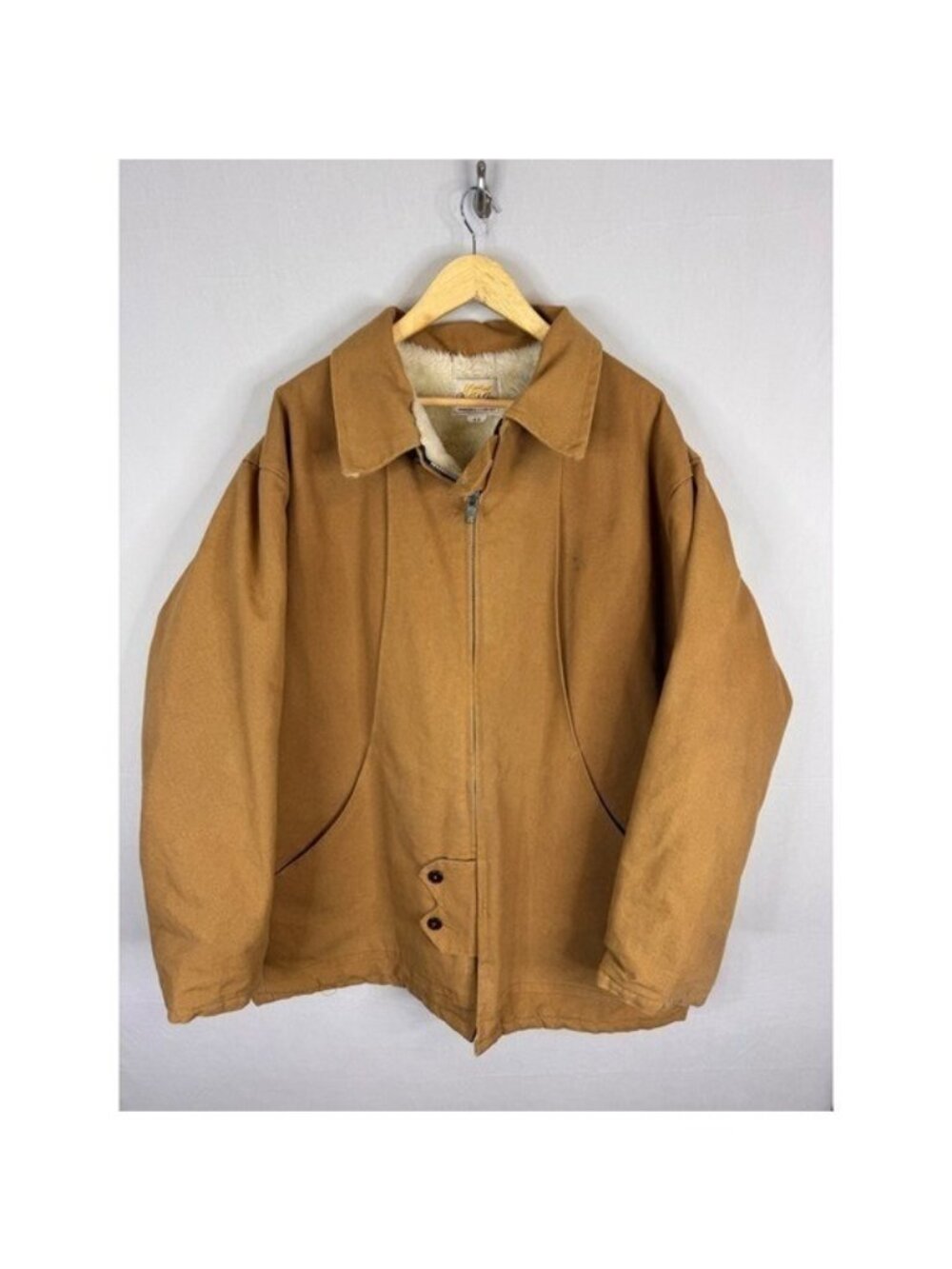 Vintage Brush Fire Canvas Work Jacket Sherpa Lined Duck Chore Coat Brown Men 48
